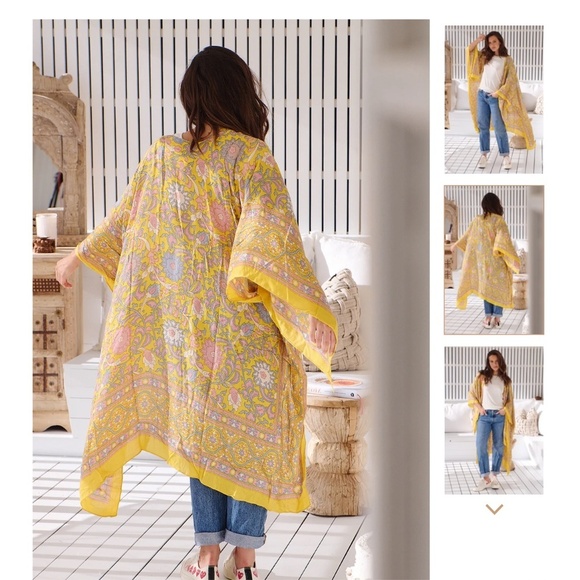 Free People MAGIC DANCE BORDER PRINT KIMONO- MELLOW YELLOW floral one size - Picture 3 of 8